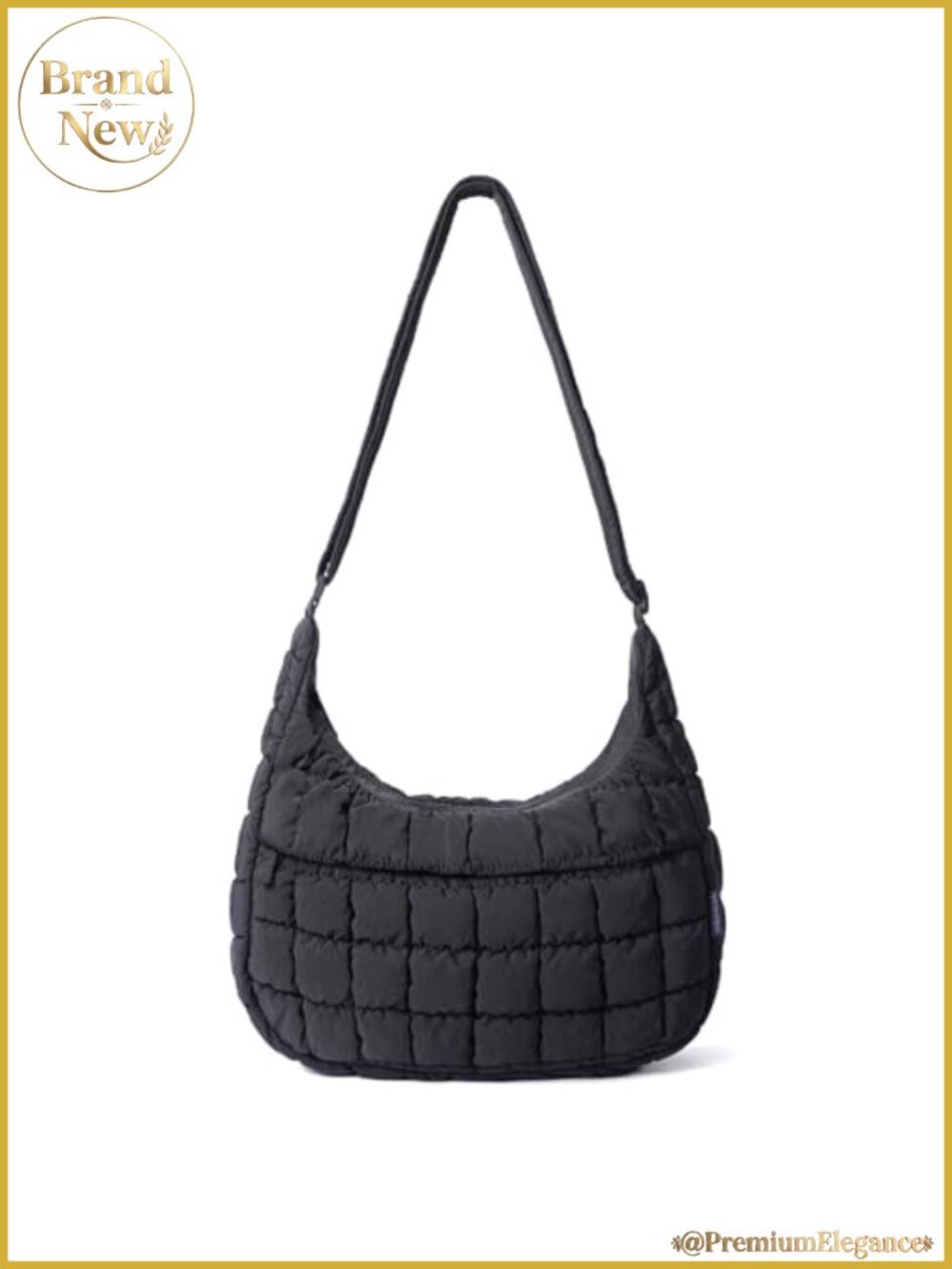 Nylon Quilted Puffer Crossbody Hobo Bag, Adjustable Strap, Lightweight